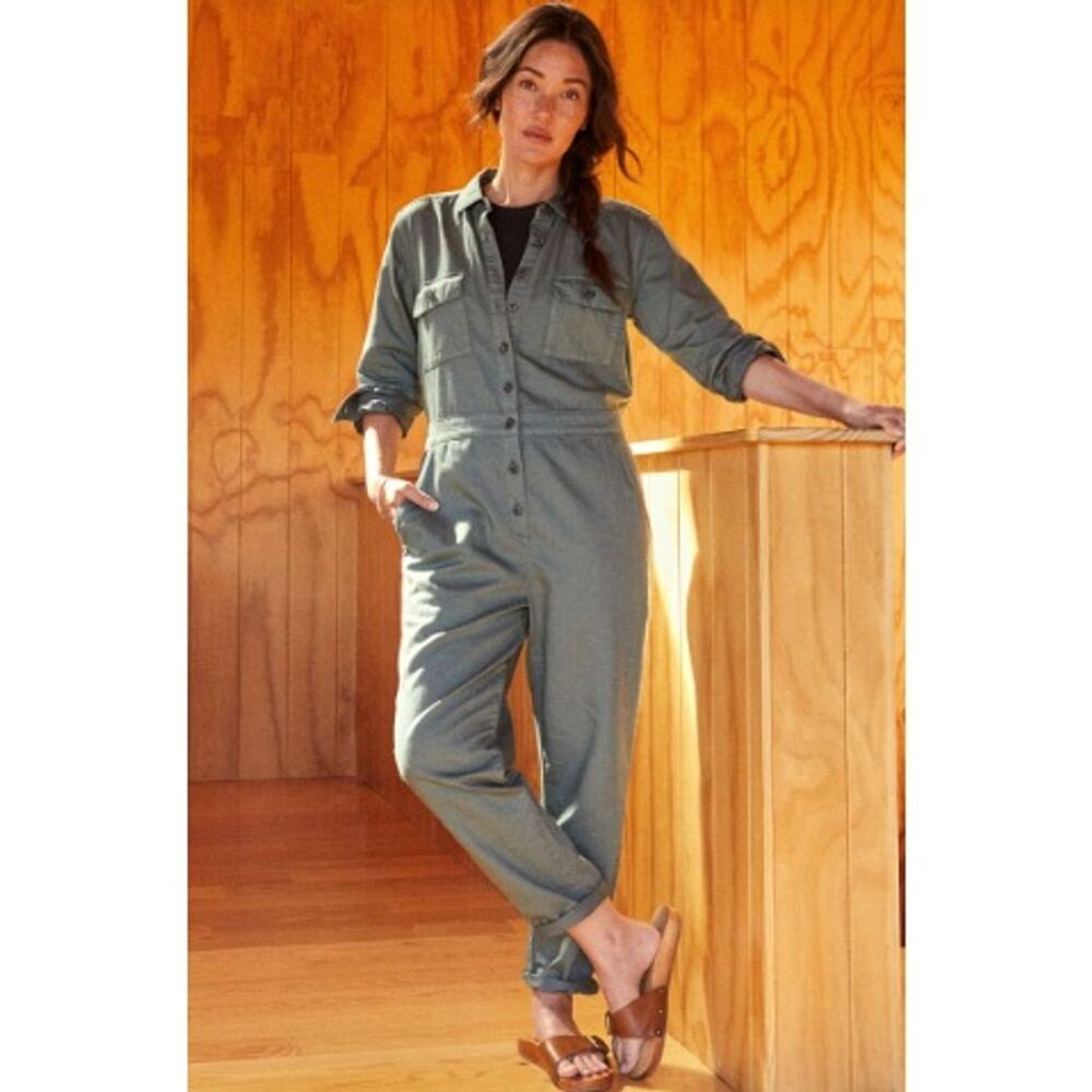 Outerknown Women's Sage Green Utility SEA Jumpsuit Long Sleeve